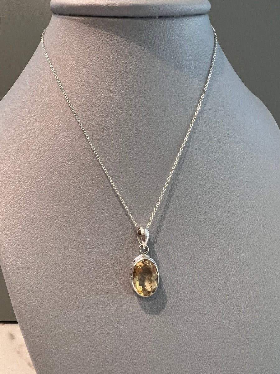 Oval Faceted Citrine Sterling Silver Necklace by Springwaves