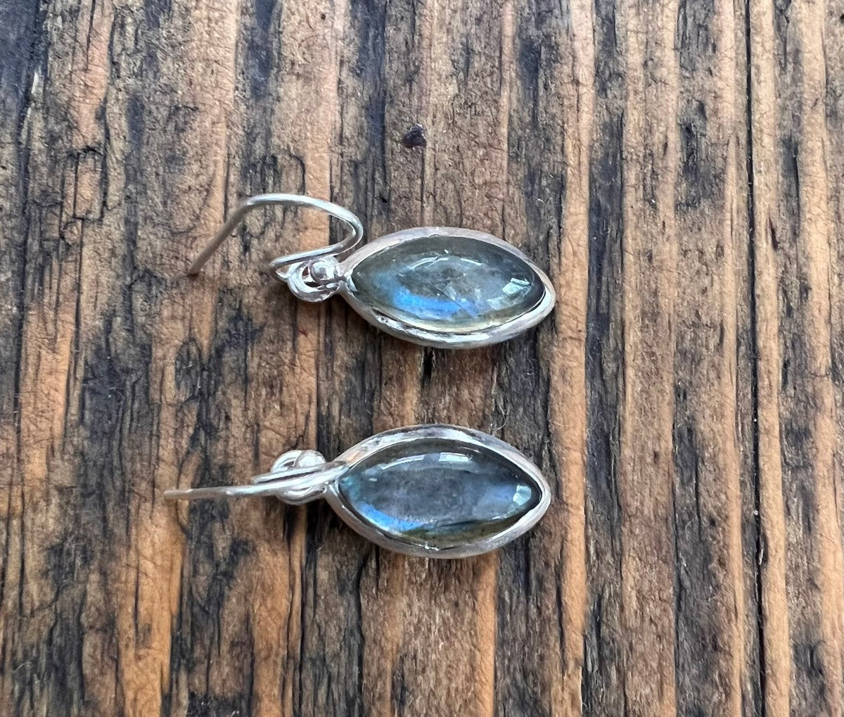 Silver Marquis Labradorite/Black Moonstone Earrings by Springwaves