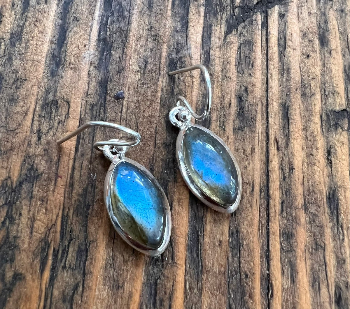 Silver Marquis Labradorite/Black Moonstone Earrings by Springwaves