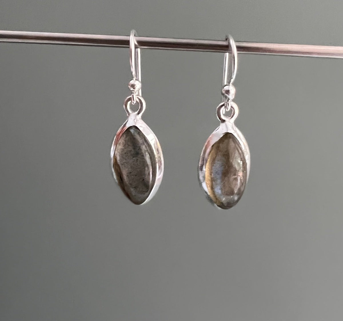Silver Marquis Labradorite/Black Moonstone Earrings by Springwaves