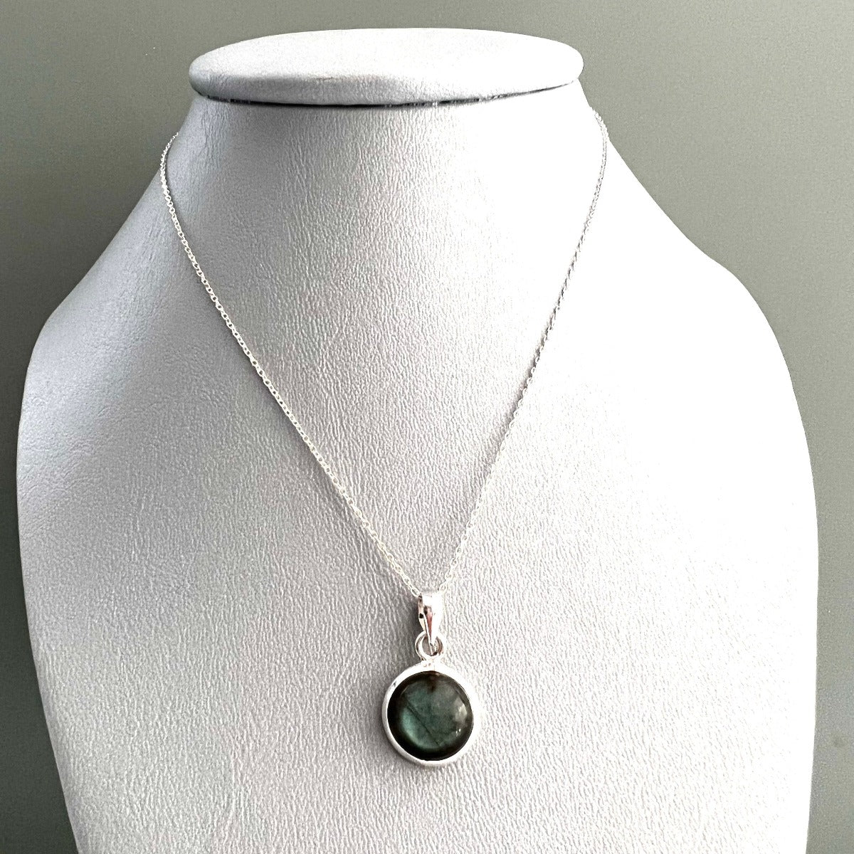 Minimalist Round Labradorite Sterling Silver Necklace by Springwaves