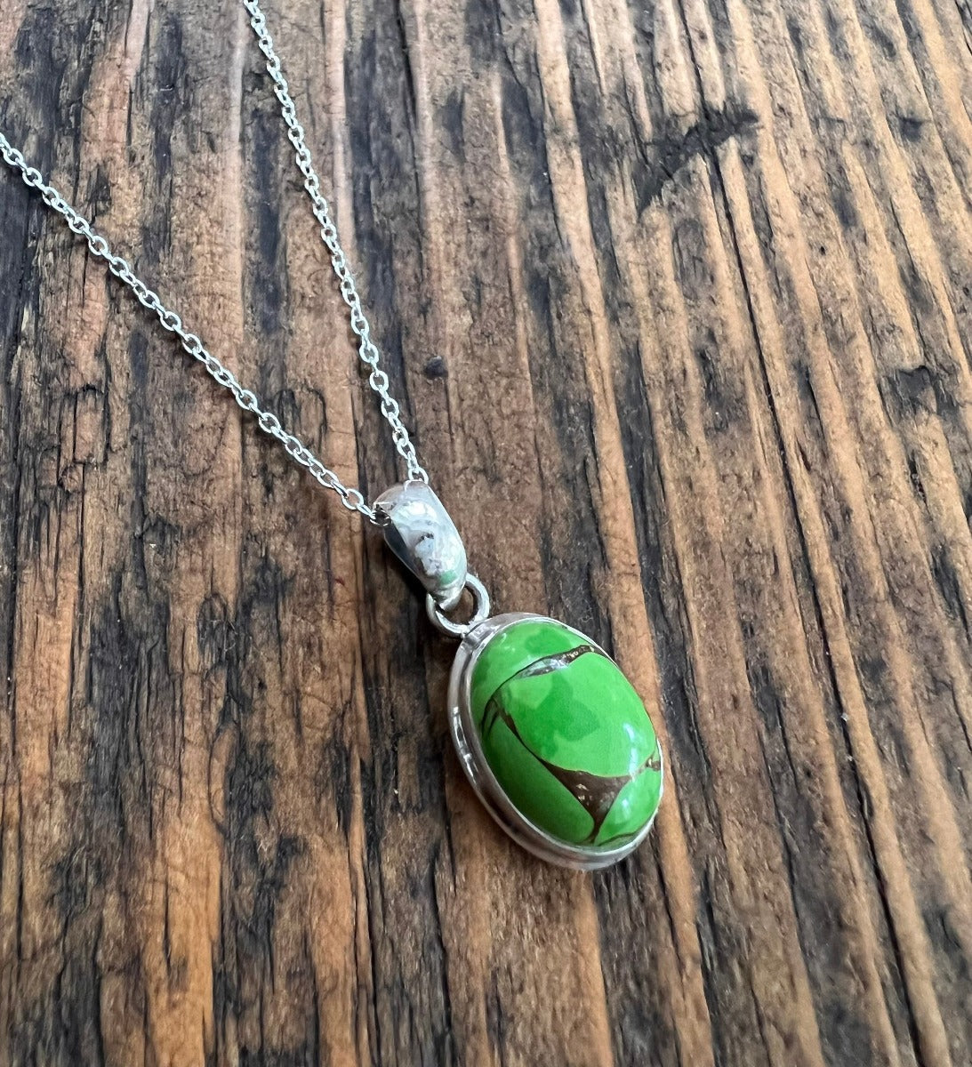 Sterling Silver Classic Oval Turquoise Necklace - Blue or Green by Springwaves