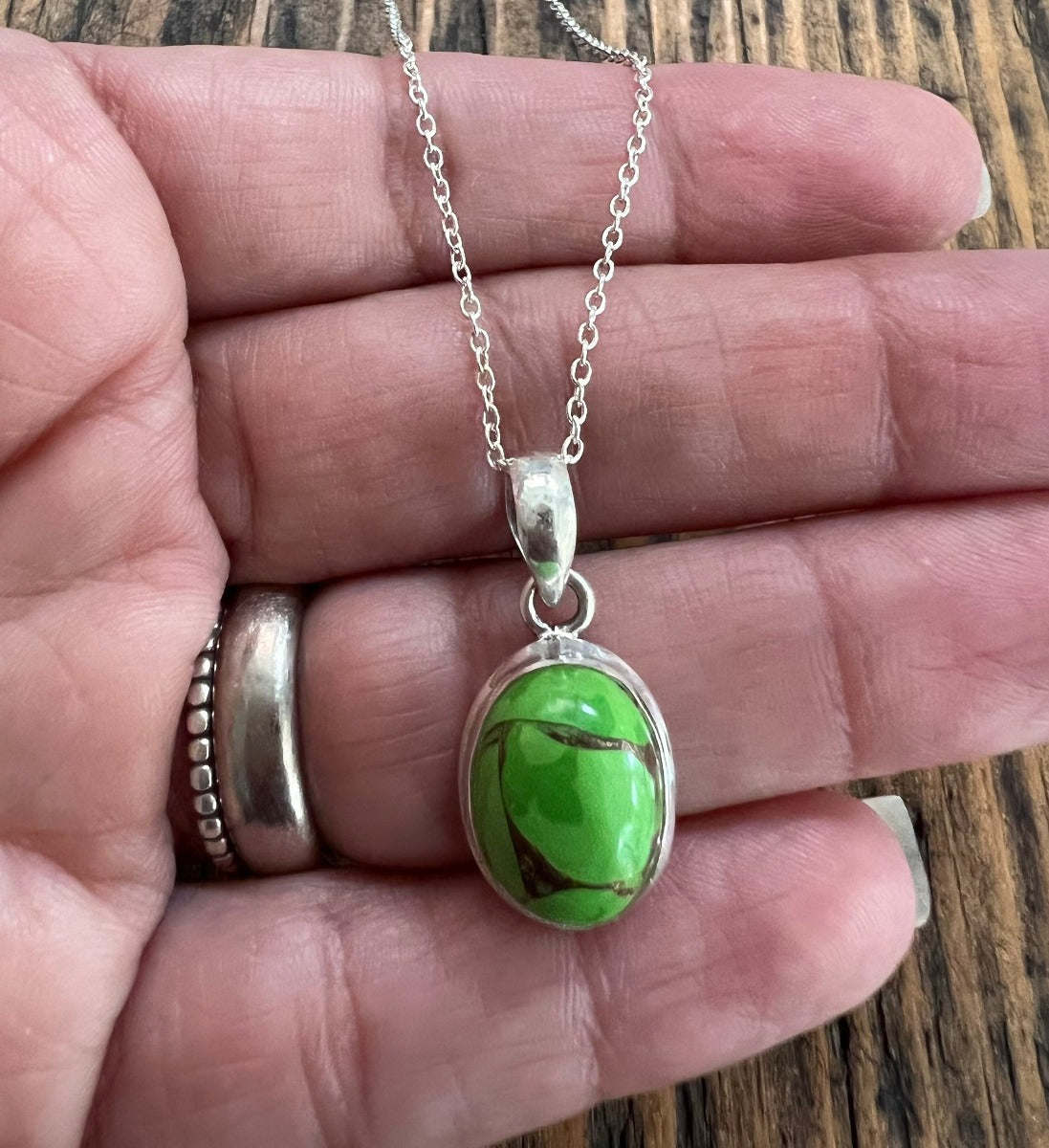 Sterling Silver Classic Oval Turquoise Necklace - Blue or Green by Springwaves