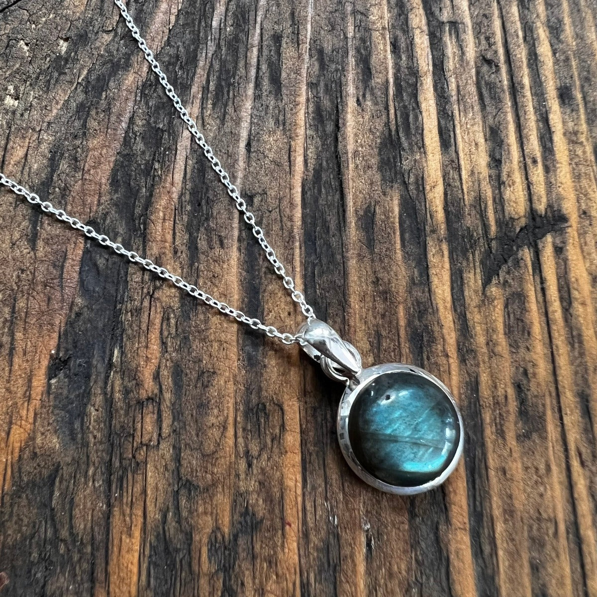 Minimalist Round Labradorite Sterling Silver Necklace by Springwaves