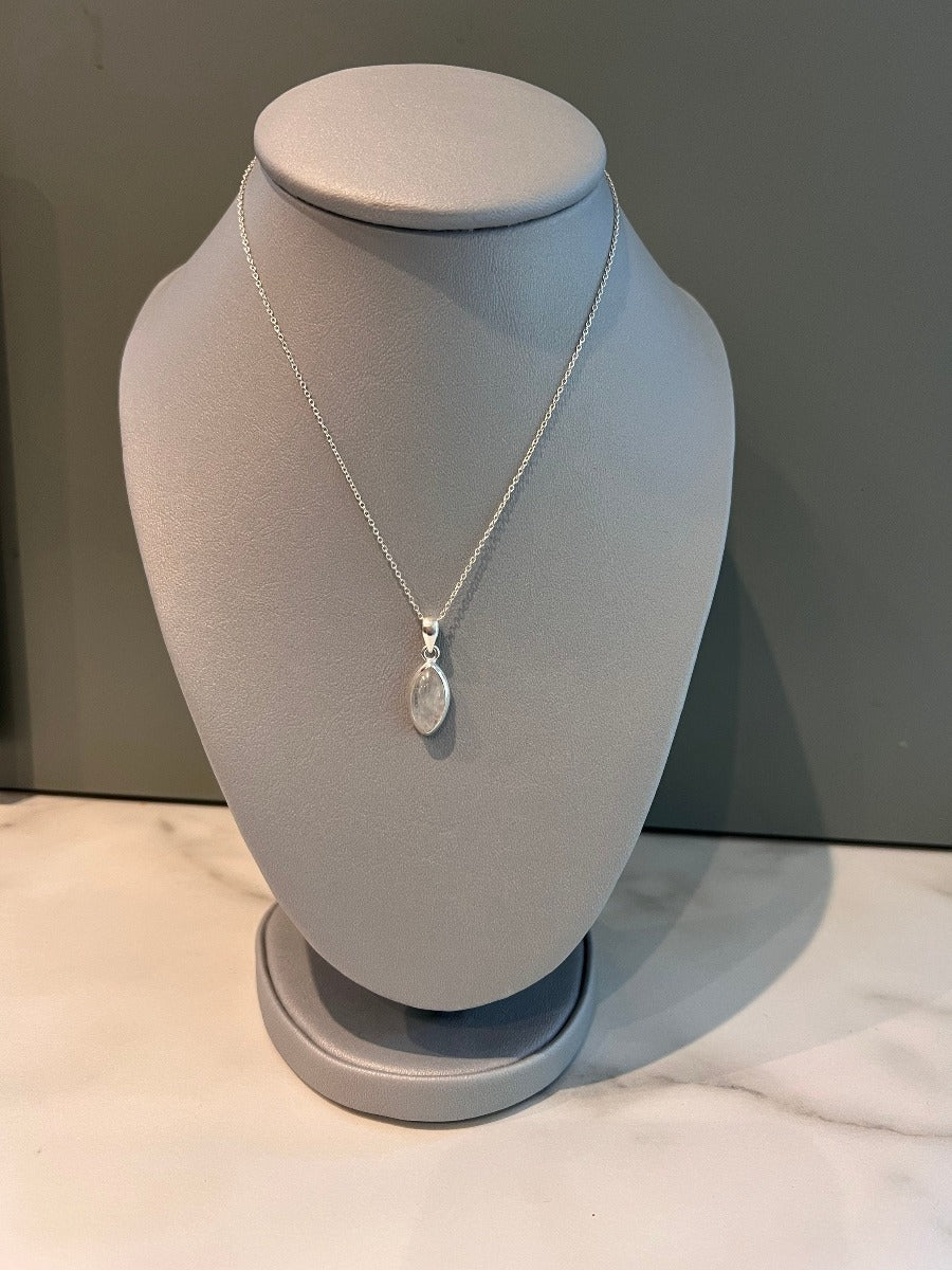 Delicate Marquis Rainbow Moonstone Sterling Silver Necklace by Springwaves