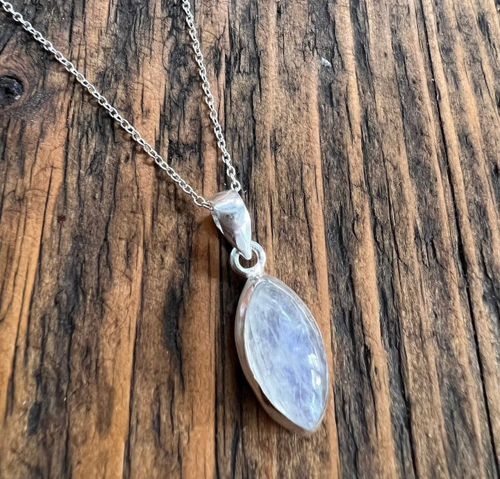 Marquise Rainbow Moonstone Sterling Silver Necklace