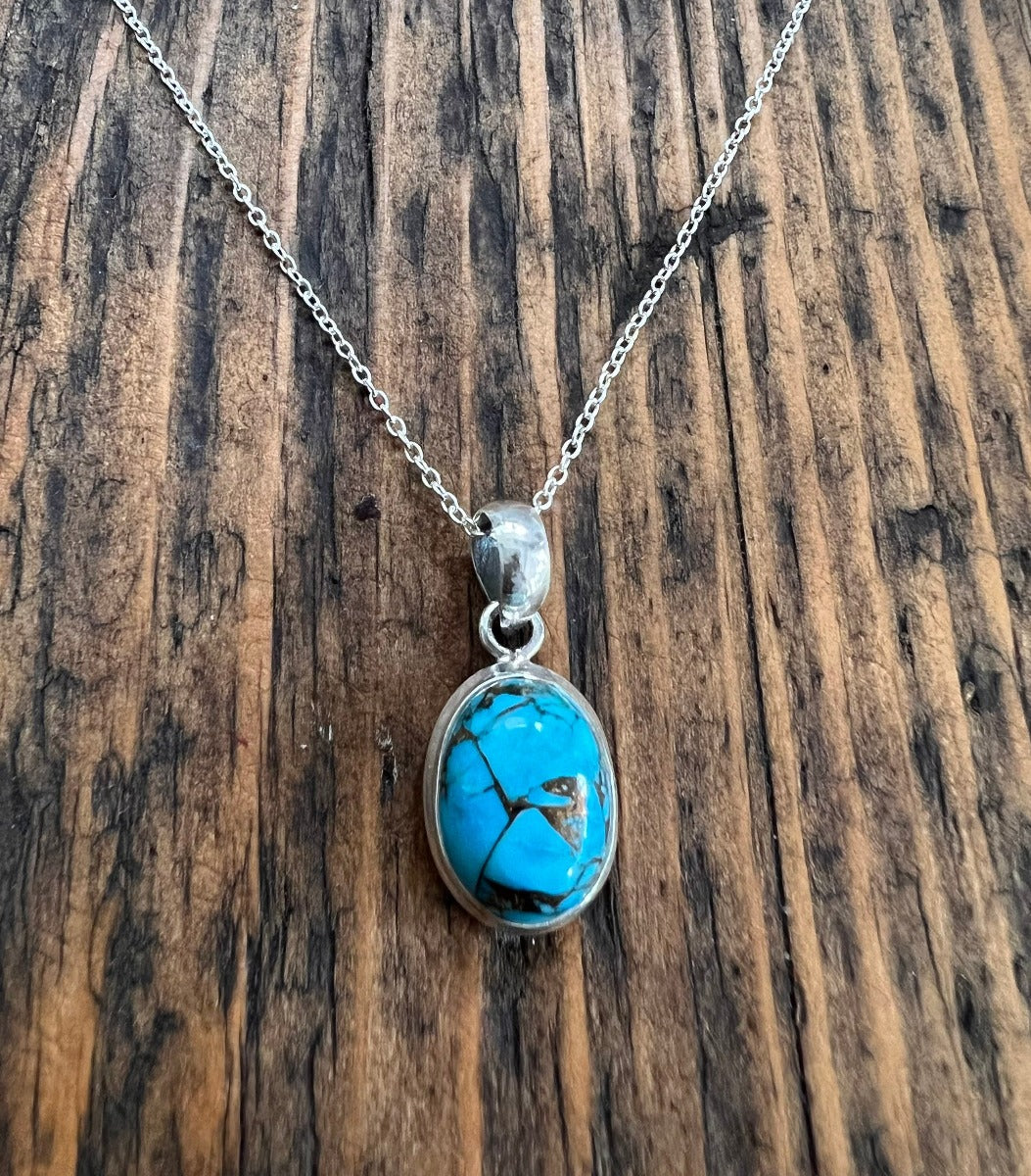 Sterling Silver Classic Oval Turquoise Necklace - Blue or Green by Springwaves