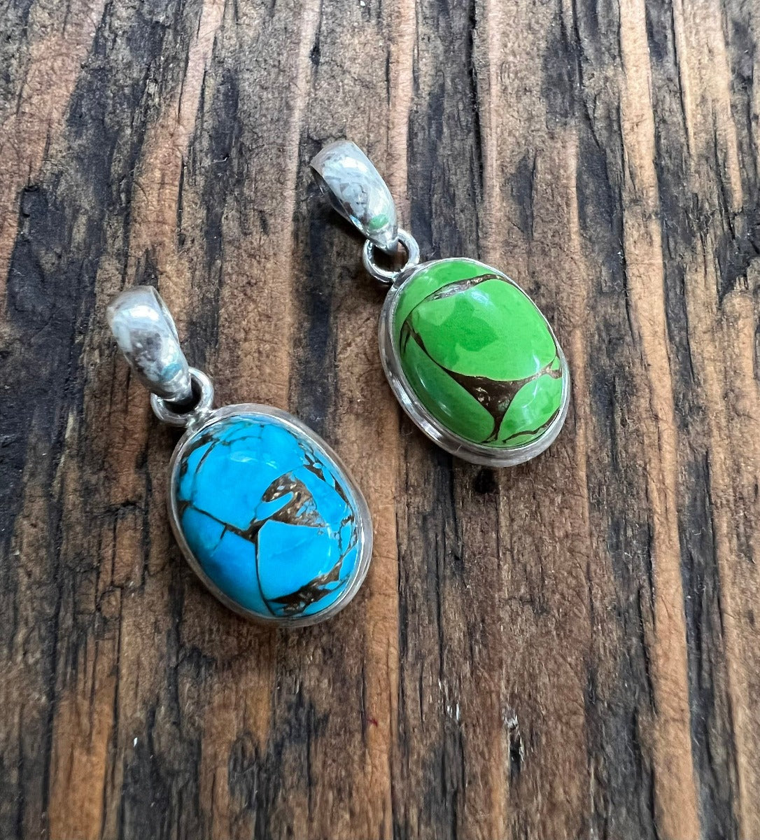 Sterling Silver Classic Oval Turquoise Necklace - Blue or Green by Springwaves