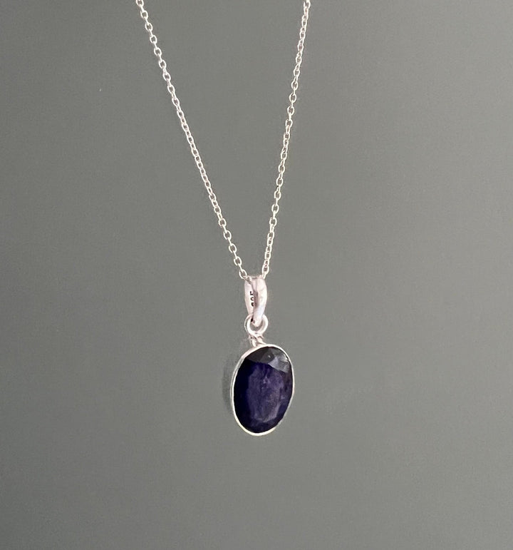 Faceted Sapphire Oval Sterling Silver Necklace