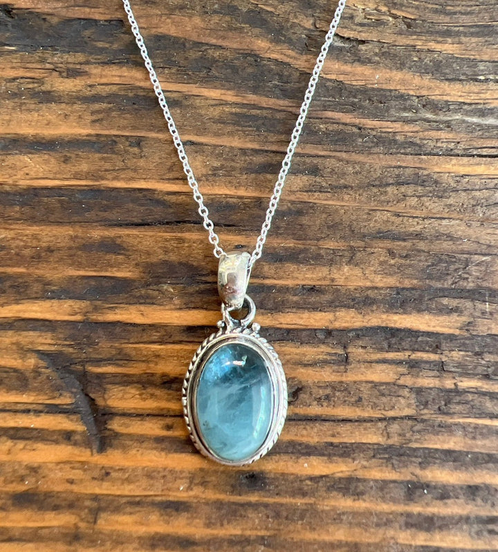 Aquamarine Oval Bohemian Silver Necklace