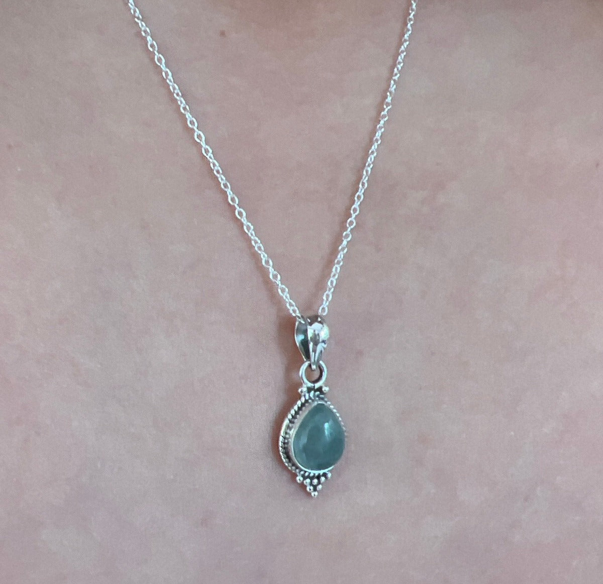 Dainty Teardrop Aquamarine Silver Necklace by Springwaves