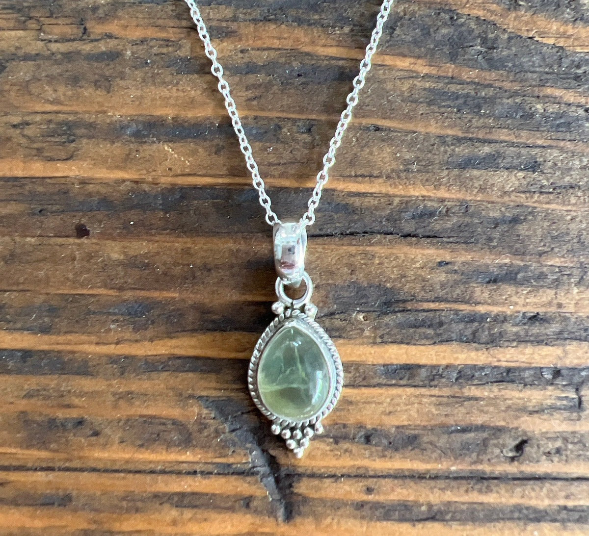 Dainty Teardrop Prehnite Silver Necklace by Springwaves