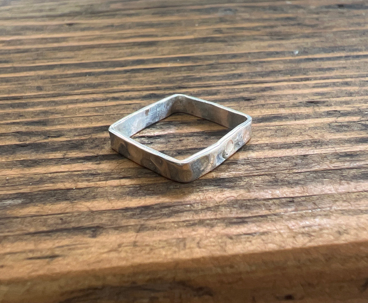Sterling Silver Hammered Square Band Ring
