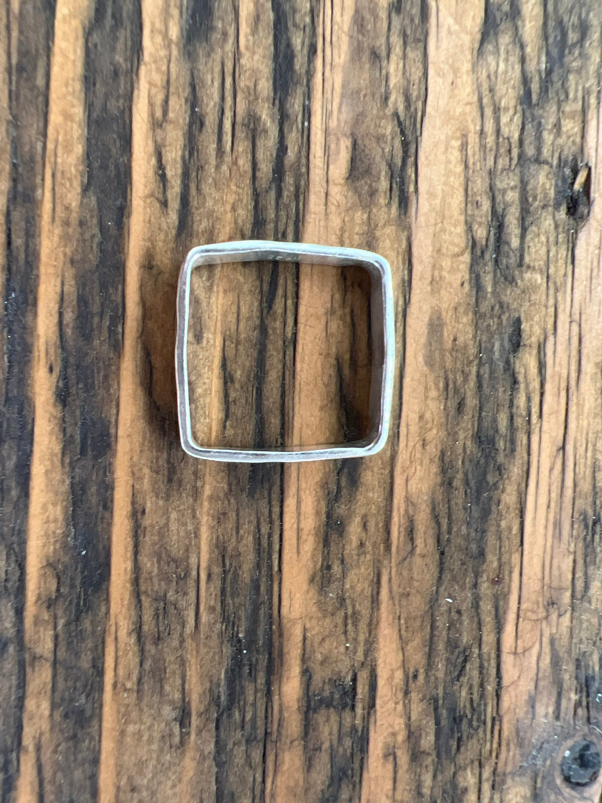 Sterling Silver Hammered Square Band Ring