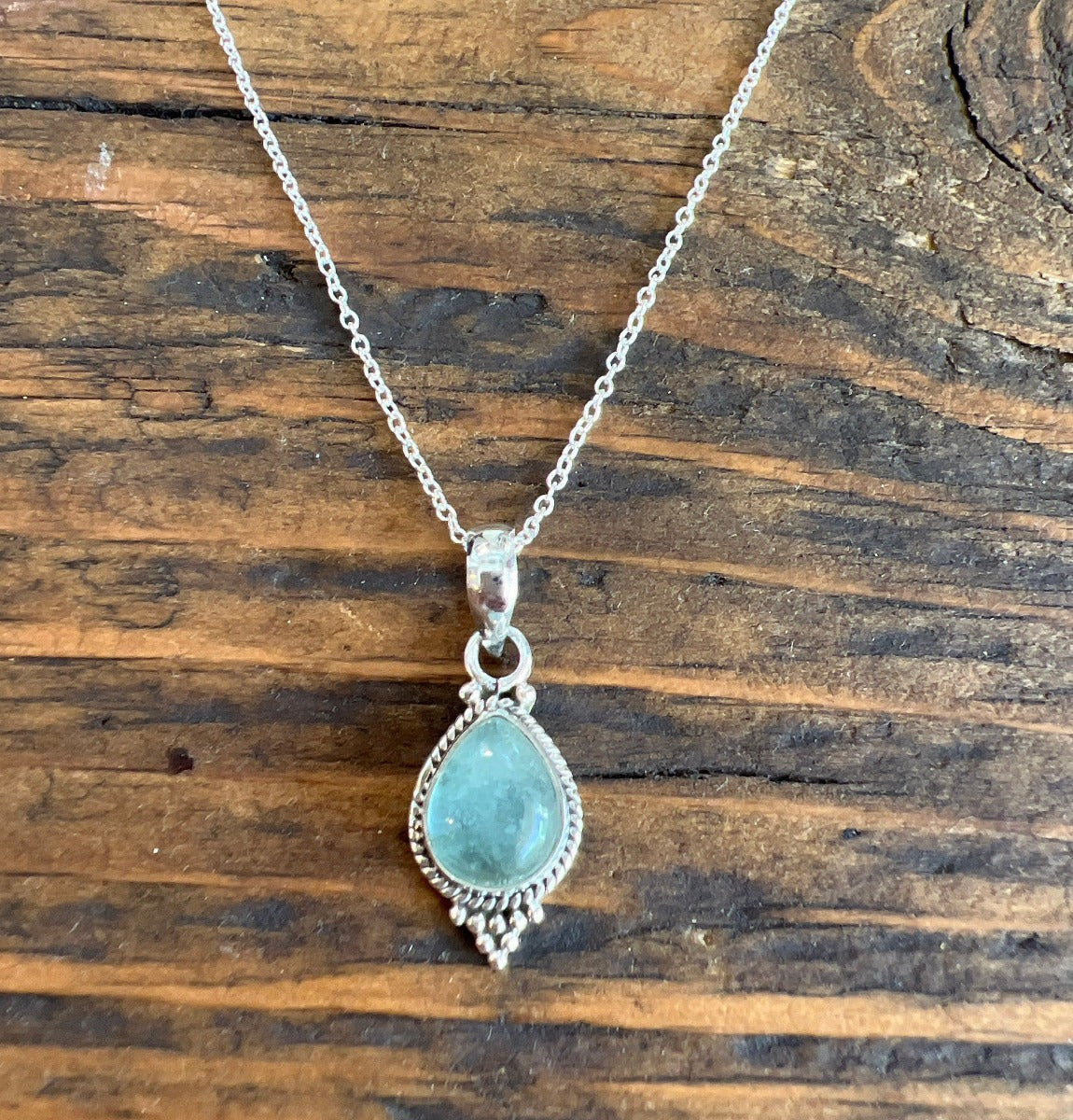 Dainty Teardrop Aquamarine Silver Necklace by Springwaves