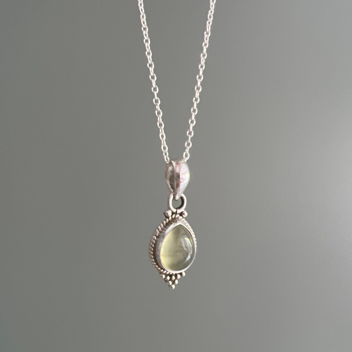 Dainty Teardrop Prehnite Silver Necklace by Springwaves