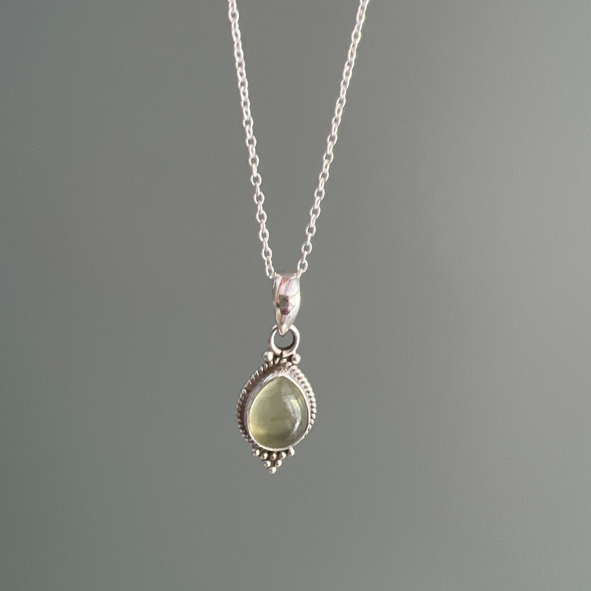 Dainty Teardrop Prehnite Silver Necklace by Springwaves