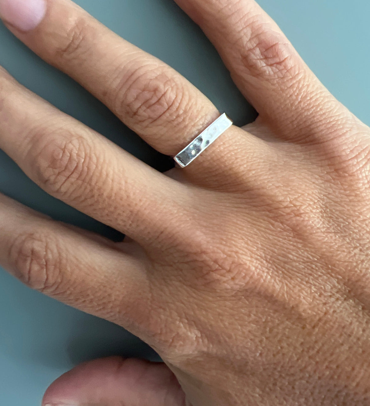 Sterling Silver Hammered Square Band Ring