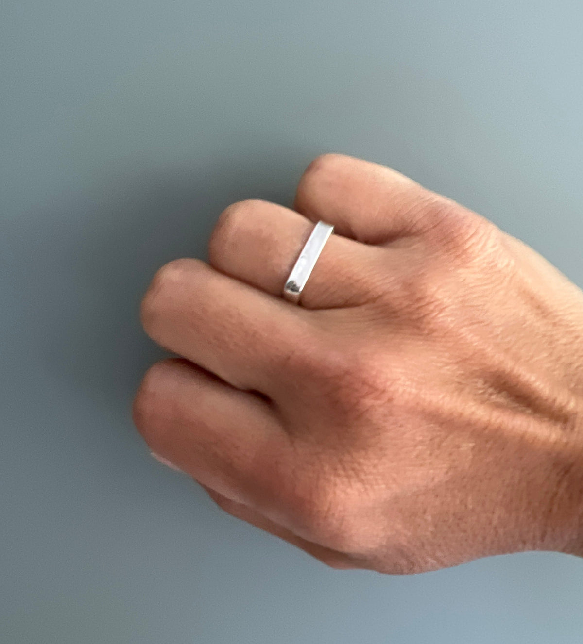 Sterling Silver Hammered Square Band Ring