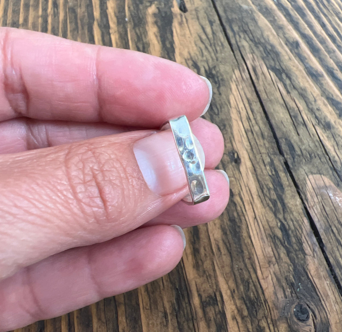 Sterling Silver Hammered Square Band Ring