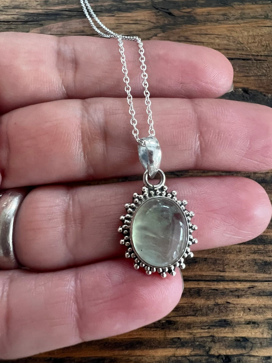 Sterling Silver Oval Starburst Prehnite Necklace by Springwaves