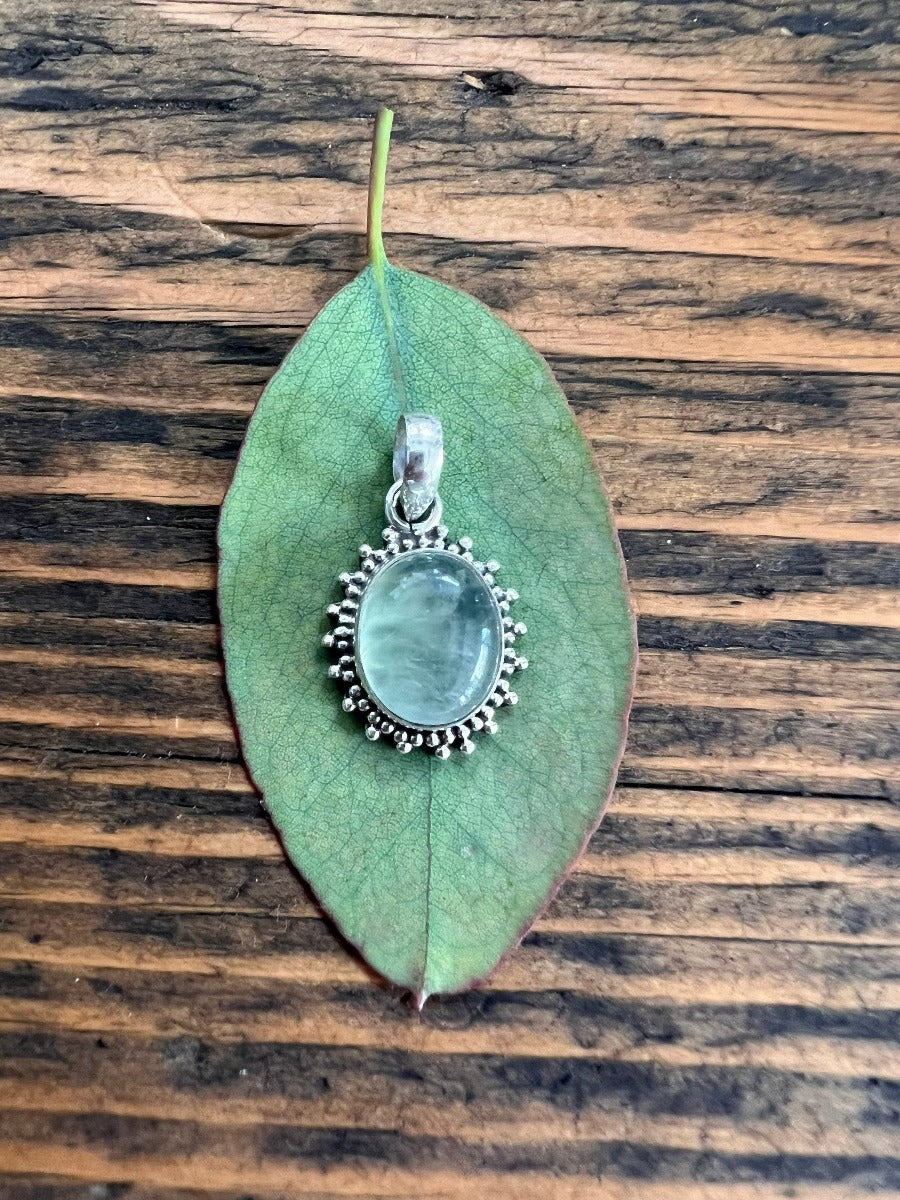 Sterling Silver Oval Starburst Prehnite Necklace by Springwaves