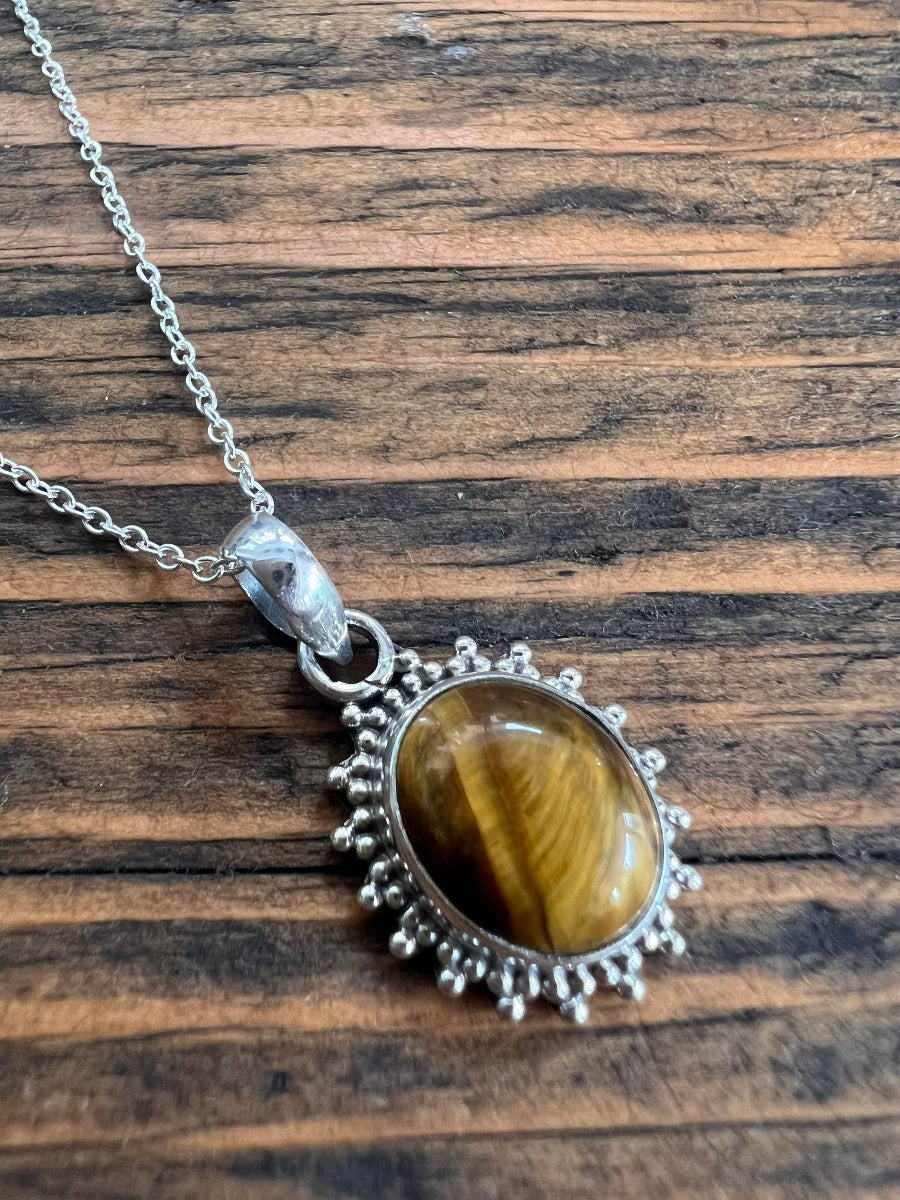 Tiger Eye Sterling Silver Boho Necklace by Springwaves
