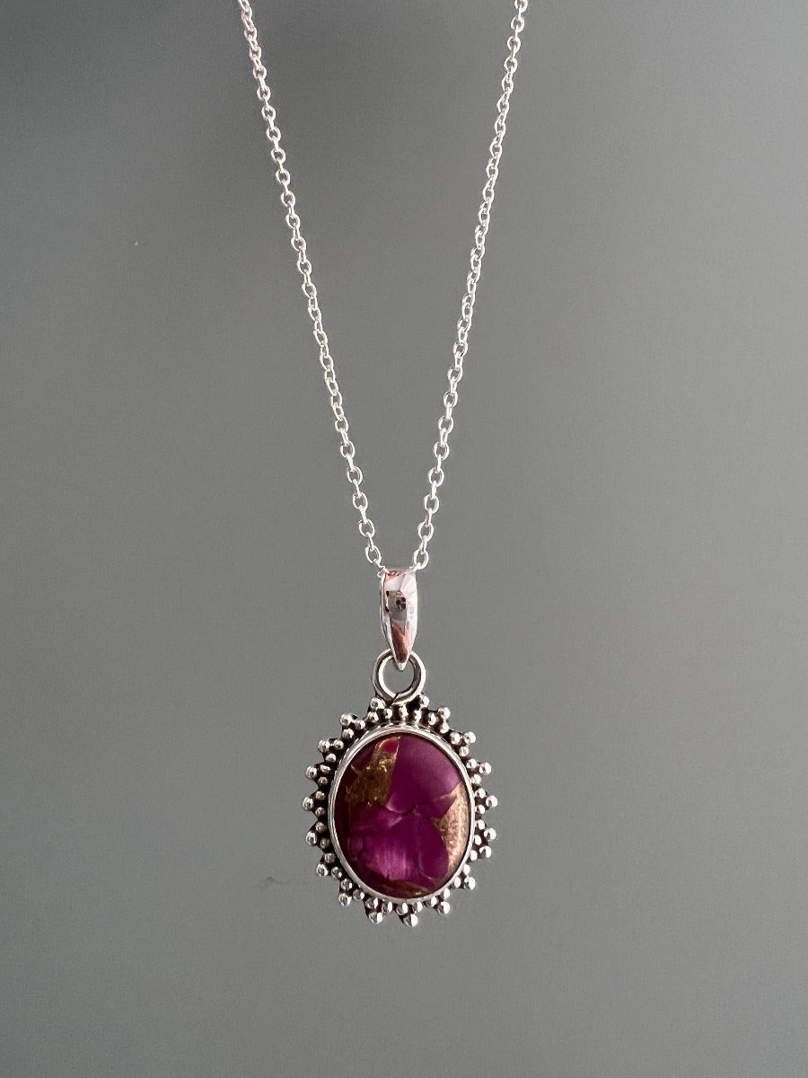 Sterling Silver Oval Starburst Pink Copper Turquoise Necklace by Springwaves