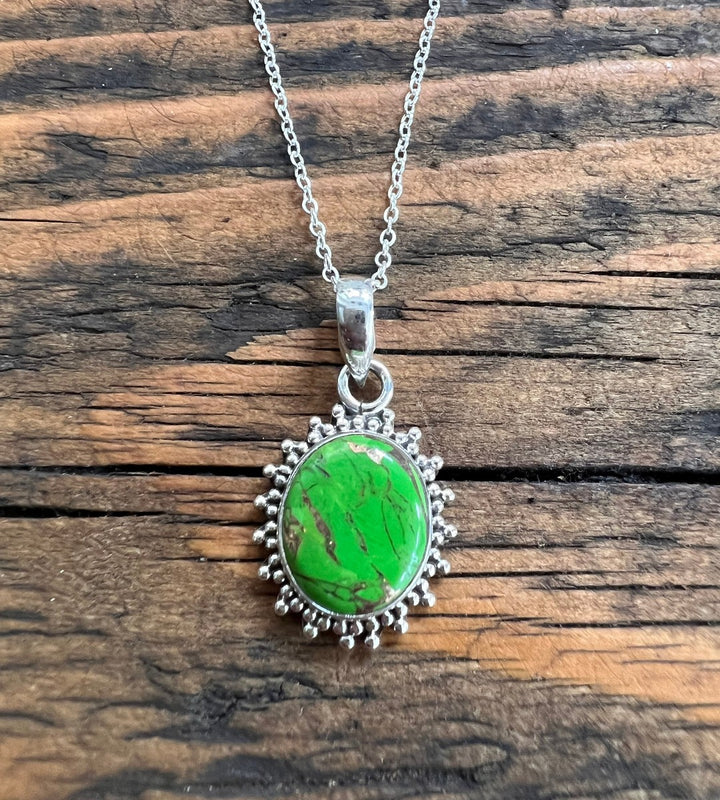 Green Copper Turquoise Sunburst Oval Necklace