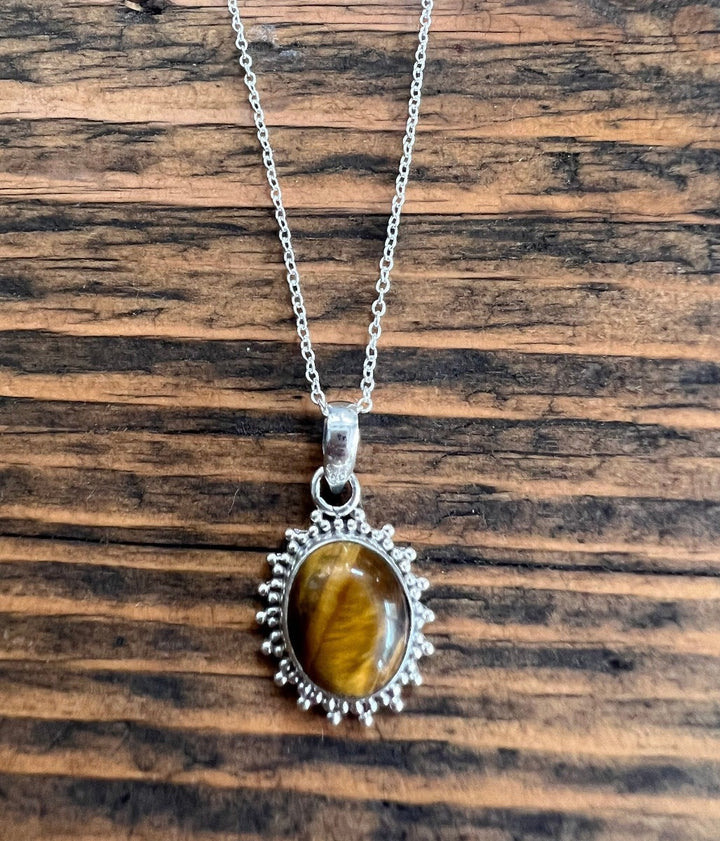 Tiger Eye Sunburst Oval Necklace