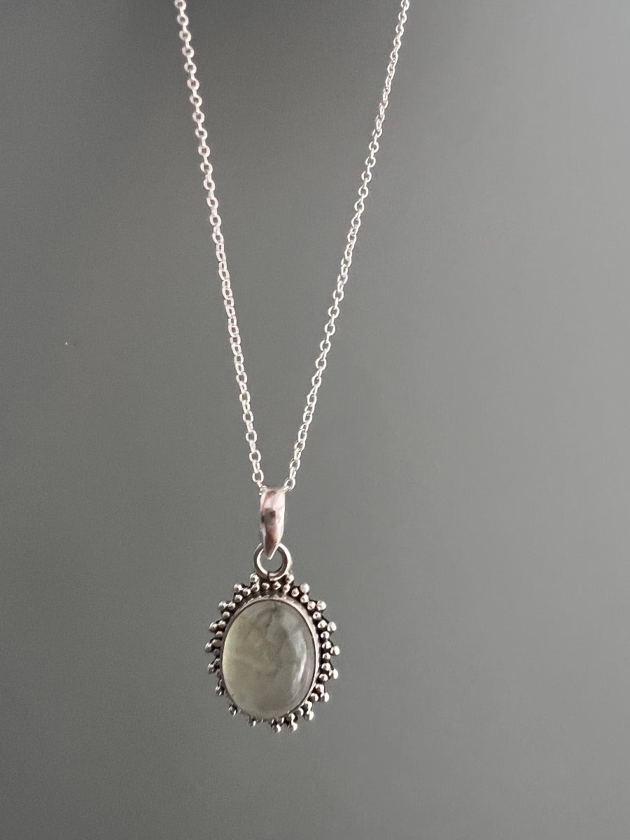 Sterling Silver Oval Starburst Prehnite Necklace by Springwaves