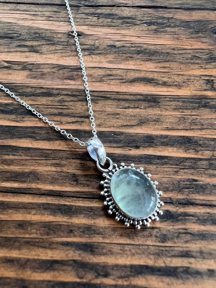 Prehnite Sunburst Oval Necklace