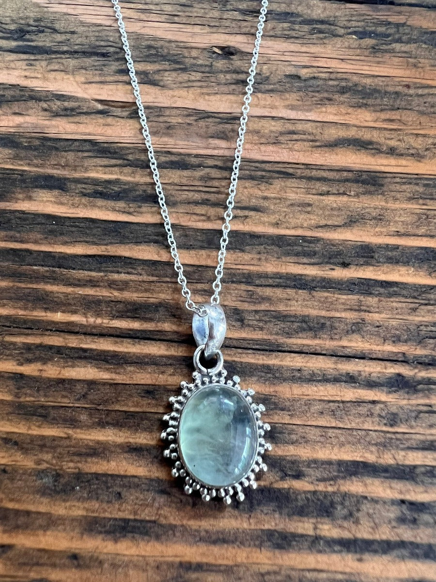 Sterling Silver Oval Starburst Prehnite Necklace by Springwaves