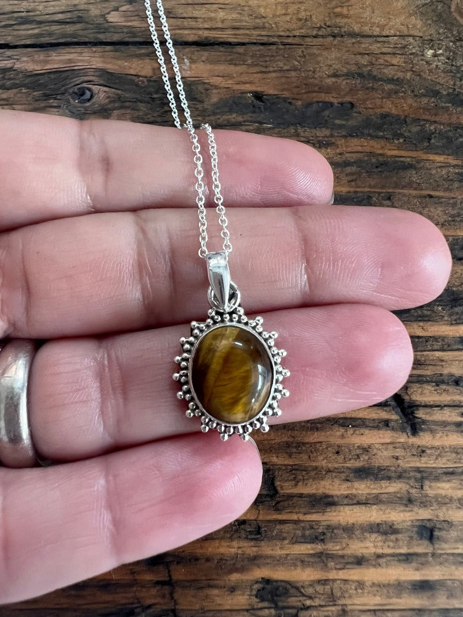 Tiger Eye Sterling Silver Boho Necklace by Springwaves