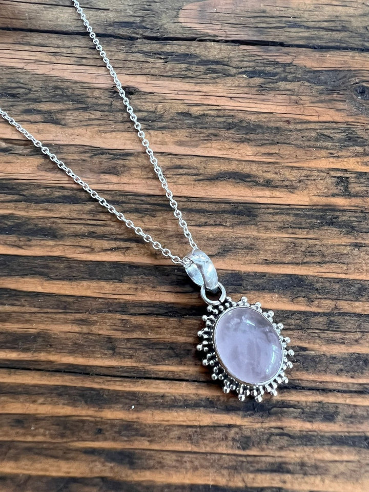 Rose Quartz Sunburst Oval Necklace