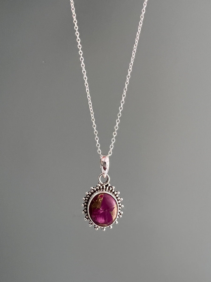 Sterling Silver Oval Starburst Pink Copper Turquoise Necklace by Springwaves