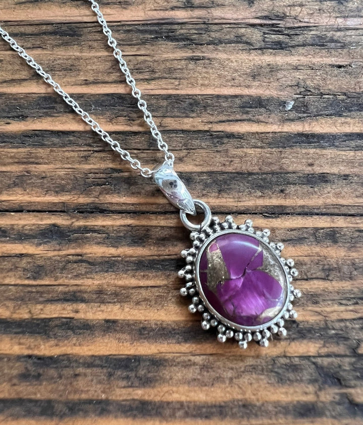Pink Copper Turquoise Sunburst Oval Necklace