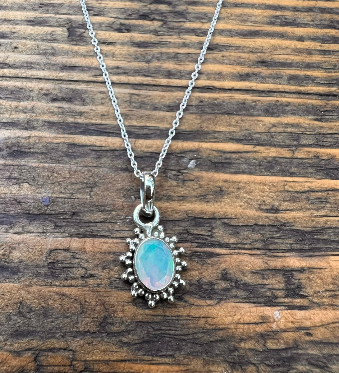 Opal Starburst Sterling Silver Boho Necklace by Springwaves