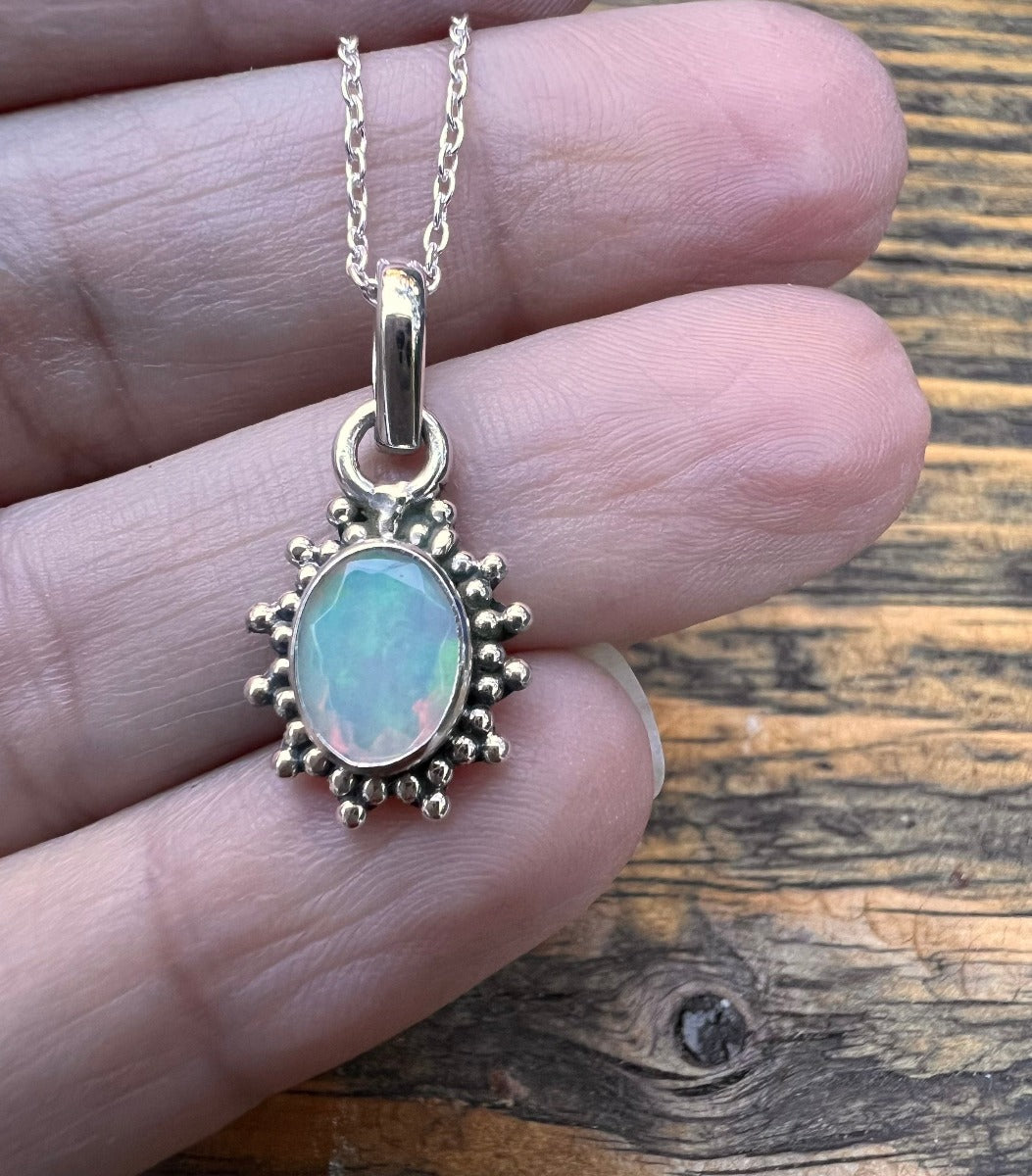 Opal Starburst Sterling Silver Boho Necklace by Springwaves