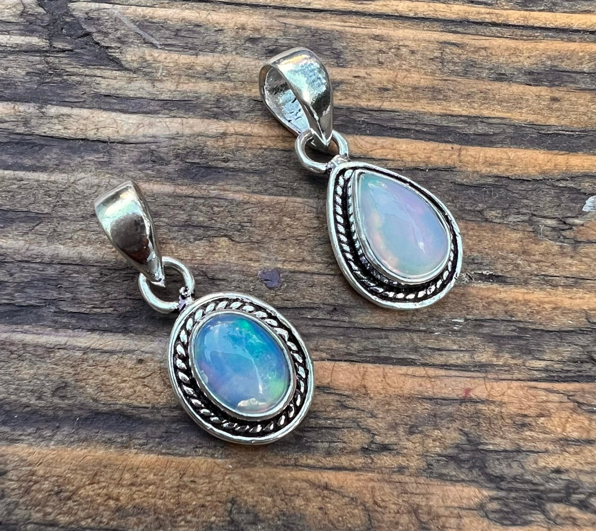 Sterling Silver Boho Oval or Teardrop Opal Necklace by Springwaves