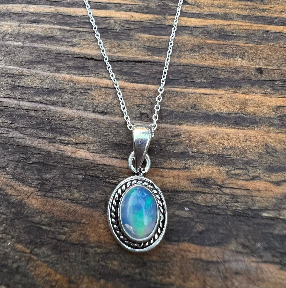 Sterling Silver Boho Oval Opal Necklace by Springwaves