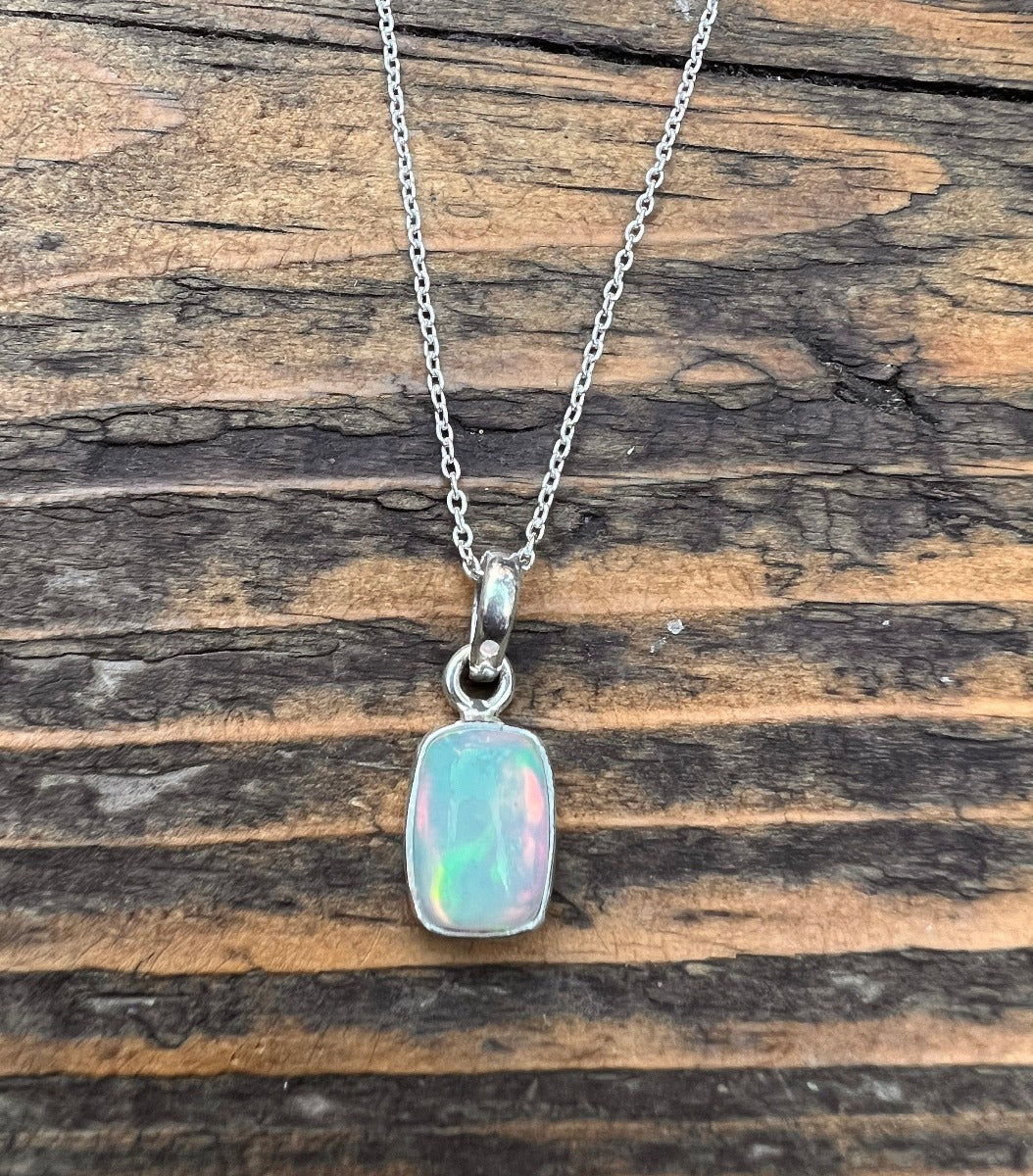 Delicate Minimalist Retangular Opal Necklace by Springwaves