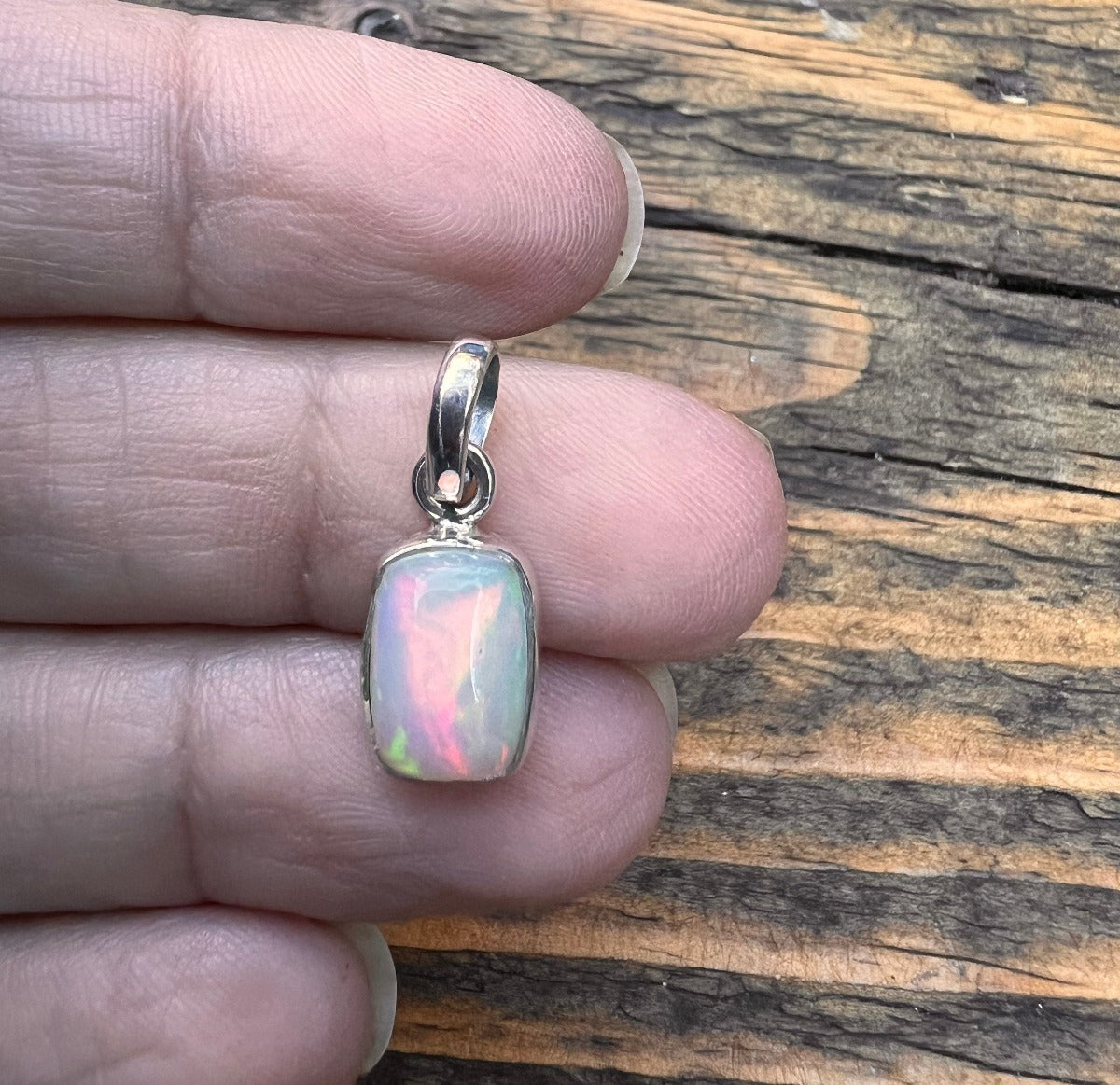 Delicate Minimalist Retangular Opal Necklace by Springwaves