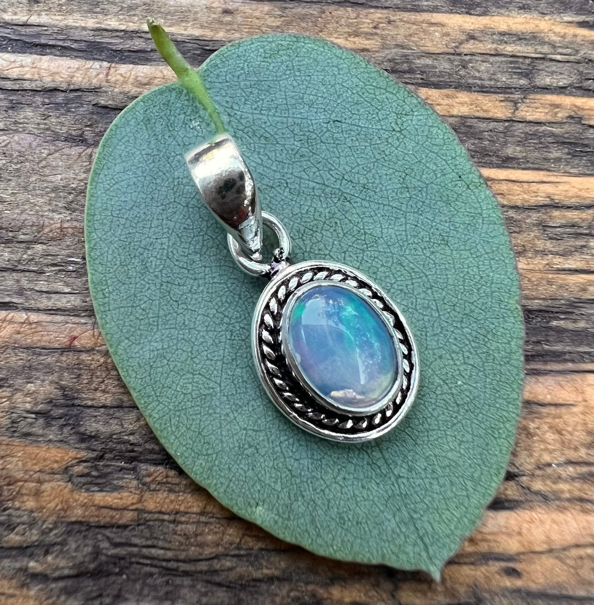 Sterling Silver Boho Oval Opal Necklace by Springwaves
