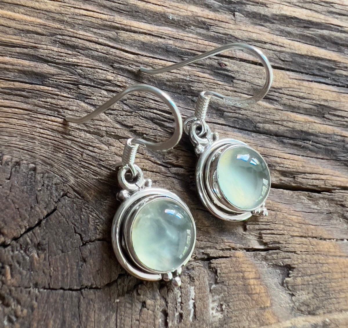 Prehnite Silver Circle Drop Earrings by Springwaves