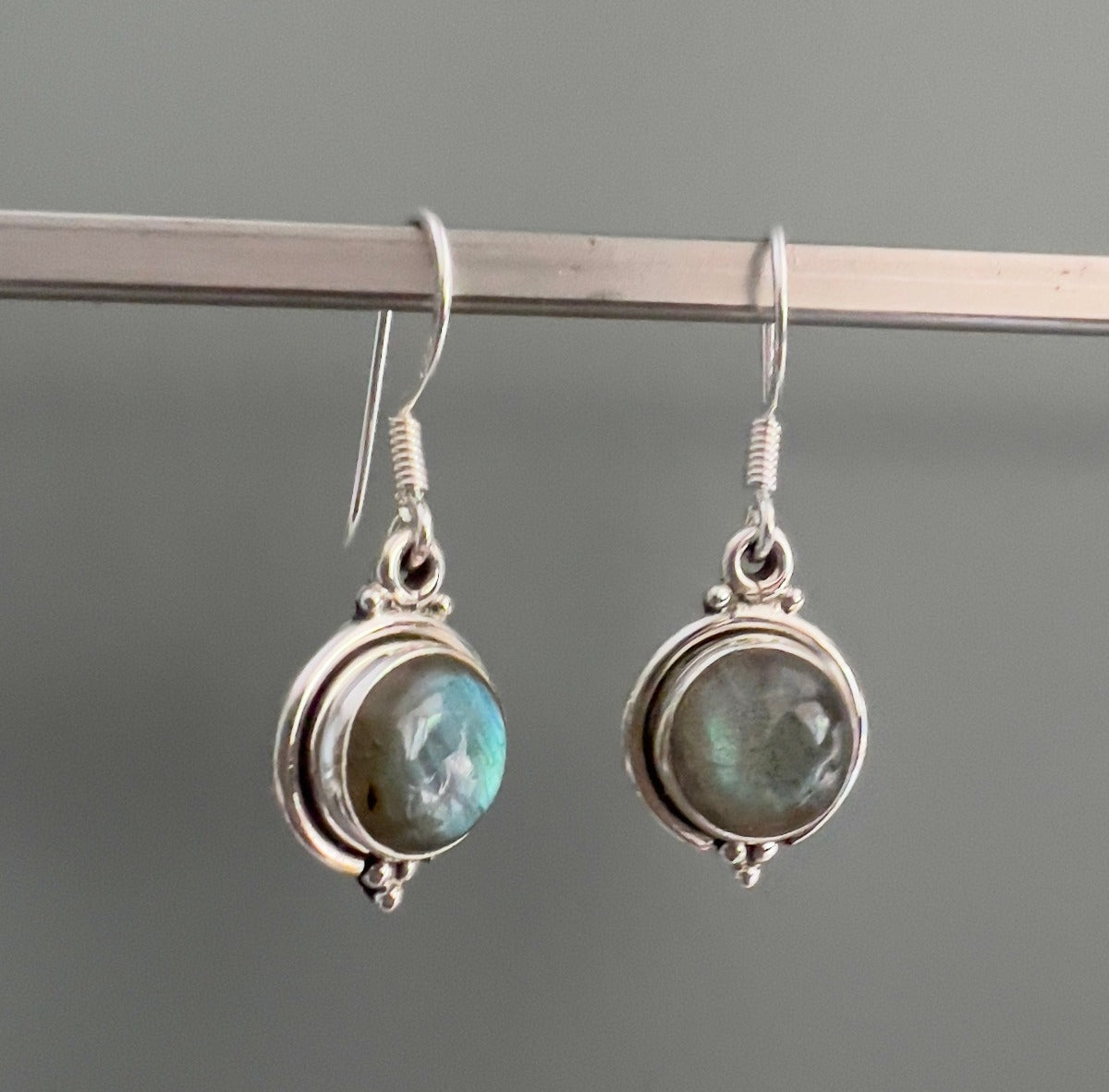 Labradorite Silver Circle Drop Earrings by Springwaves