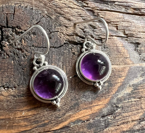 Dainty Round Amethyst Drop Earrings