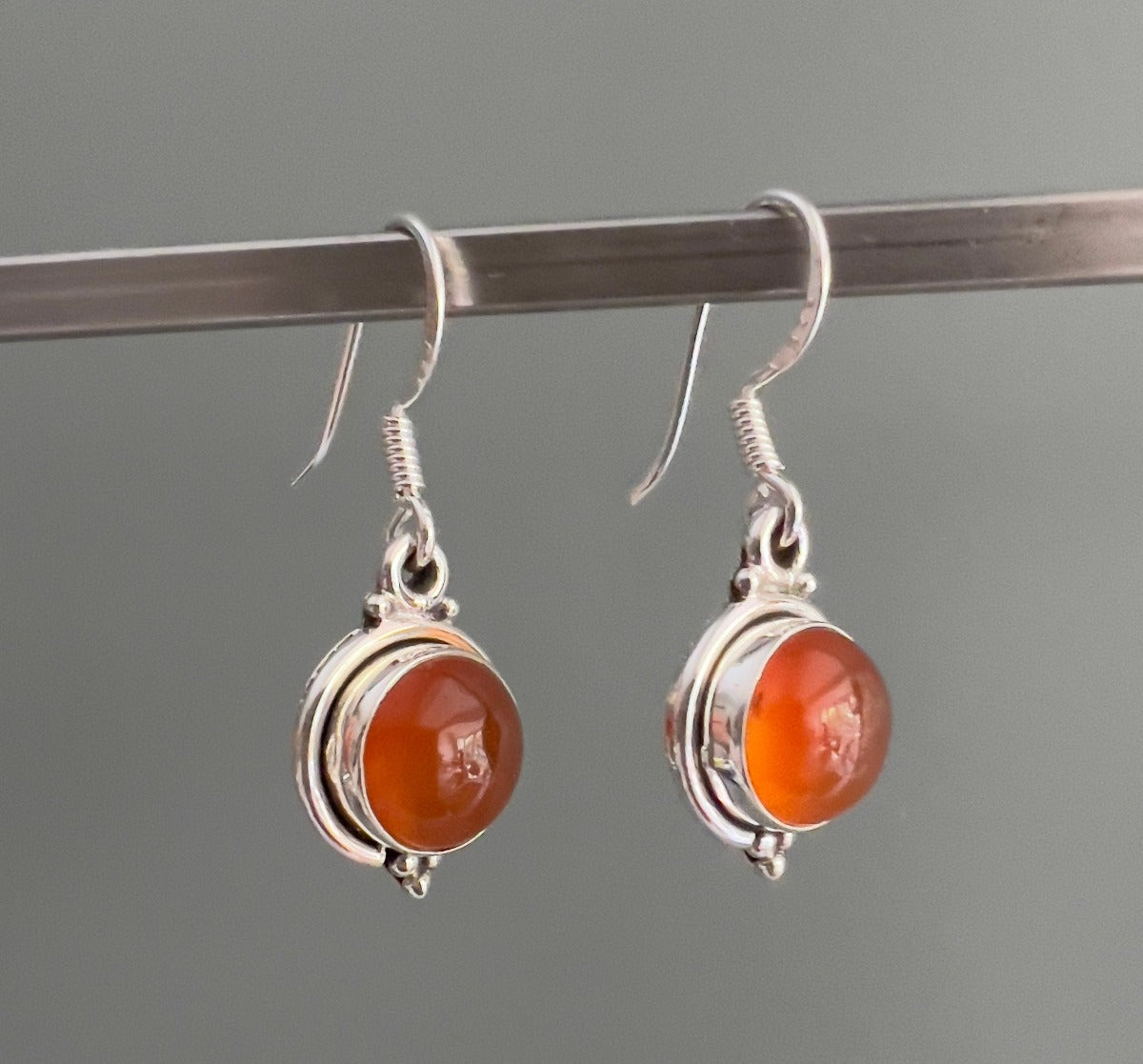 Carnelian Silver Circle Drop Earrings by Springwaves