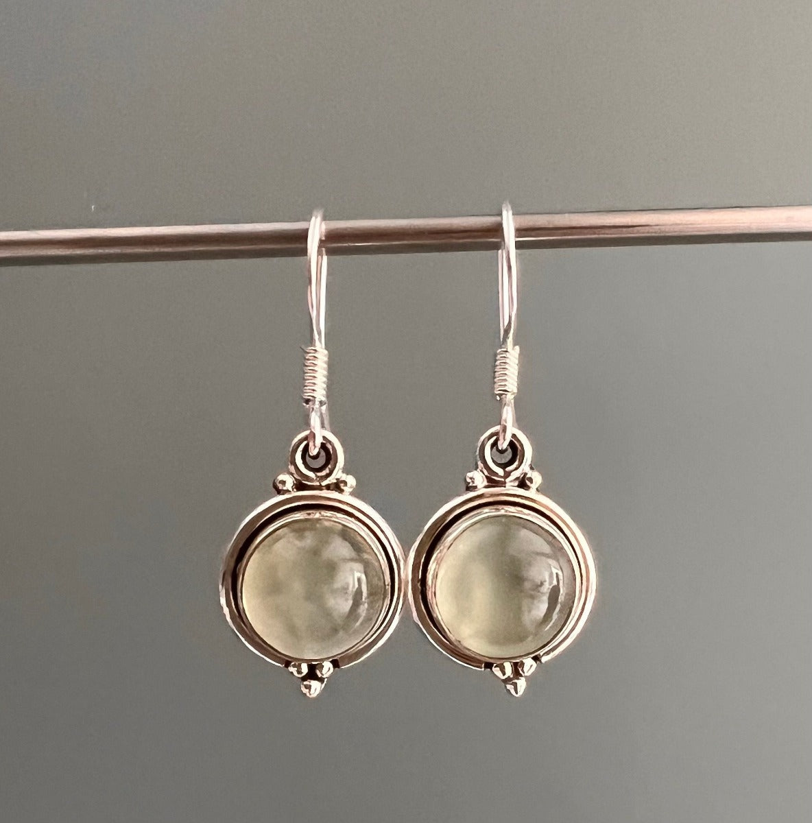 Prehnite Silver Circle Drop Earrings by Springwaves