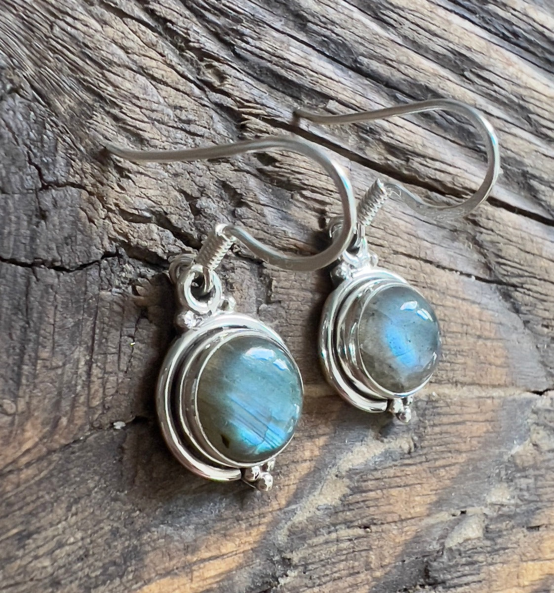 Labradorite Silver Circle Drop Earrings by Springwaves
